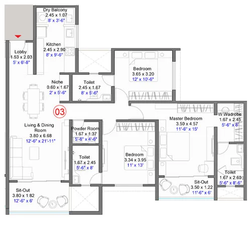 Kohinoor Satori Mahalunge 3BHK Floorplan